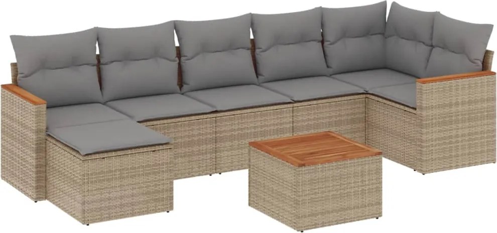 3258601 vidaXL Градински диван с възглавници, 8 части, бежов полиратан