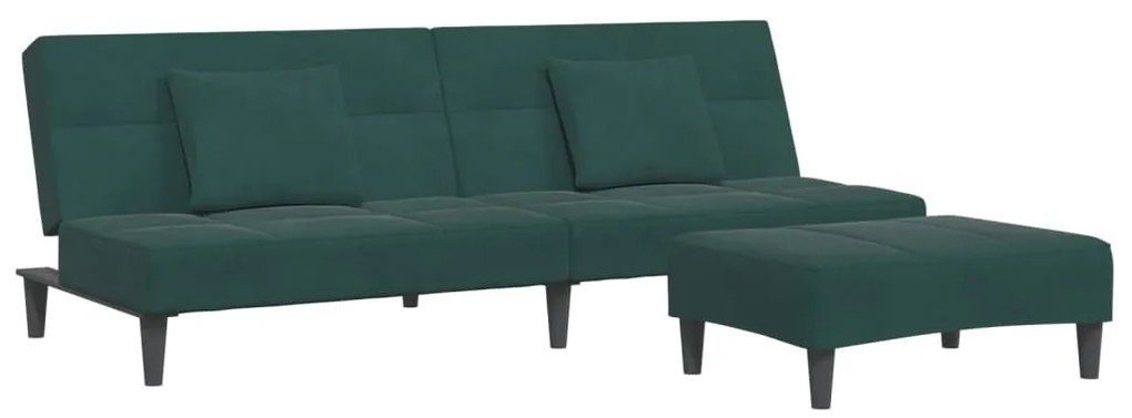 3258112 vidaXL 2-местно разтегателно канапе с табуретка, тъмнозелено, кадифе
