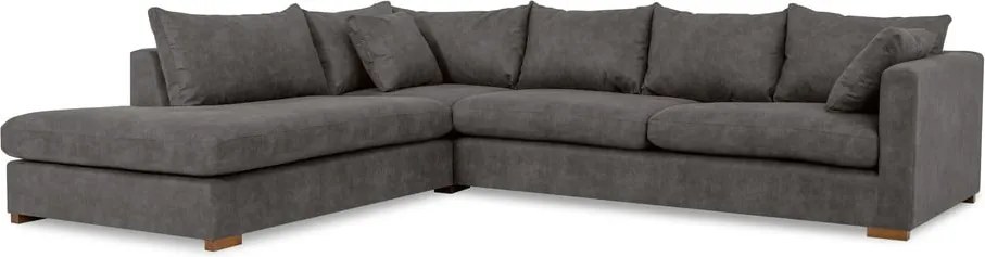 Антрацитен ъглов диван от изкуствена кожа (ляв ъгъл) Hamburg – Scandic