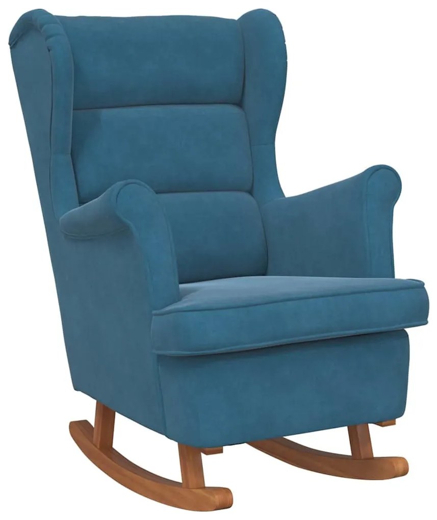 329362 vidaXL Люлеещ се стол с облегалка, син кадифе и масивно дърво