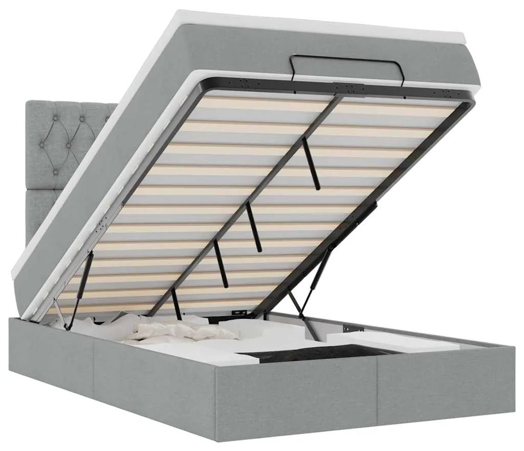 3314072 vidaXL Османска легло с матрак и LED, светлосиво, 120x190 см, плат