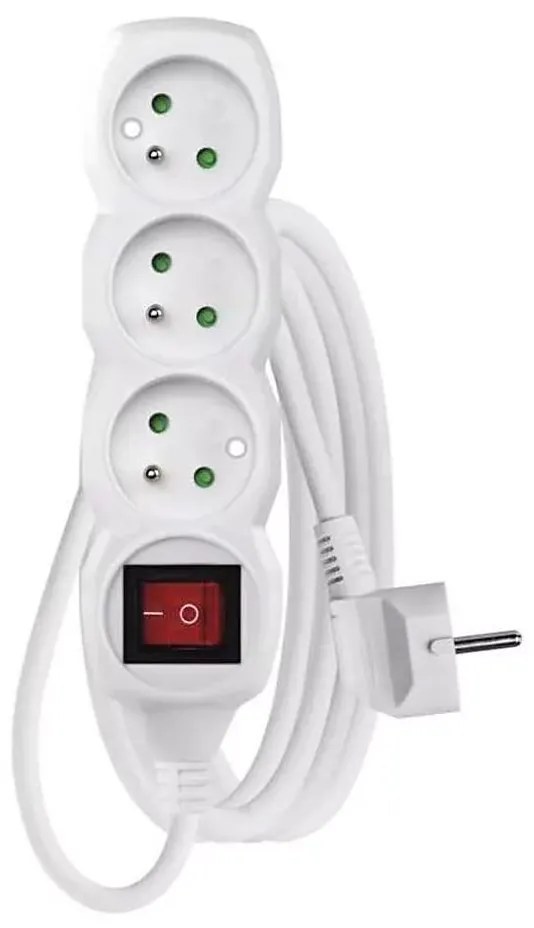 Удължител с ключ 3 гнезда 3м бял