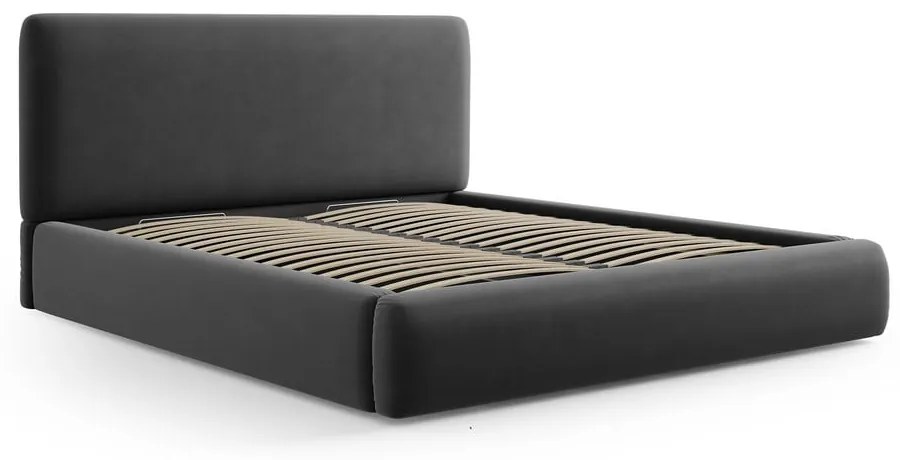 Тъмносиво двойно тапицирано легло с място за съхранение с включена подматрачна рамка 140x200 cm Colonel – Cosmopolitan Design