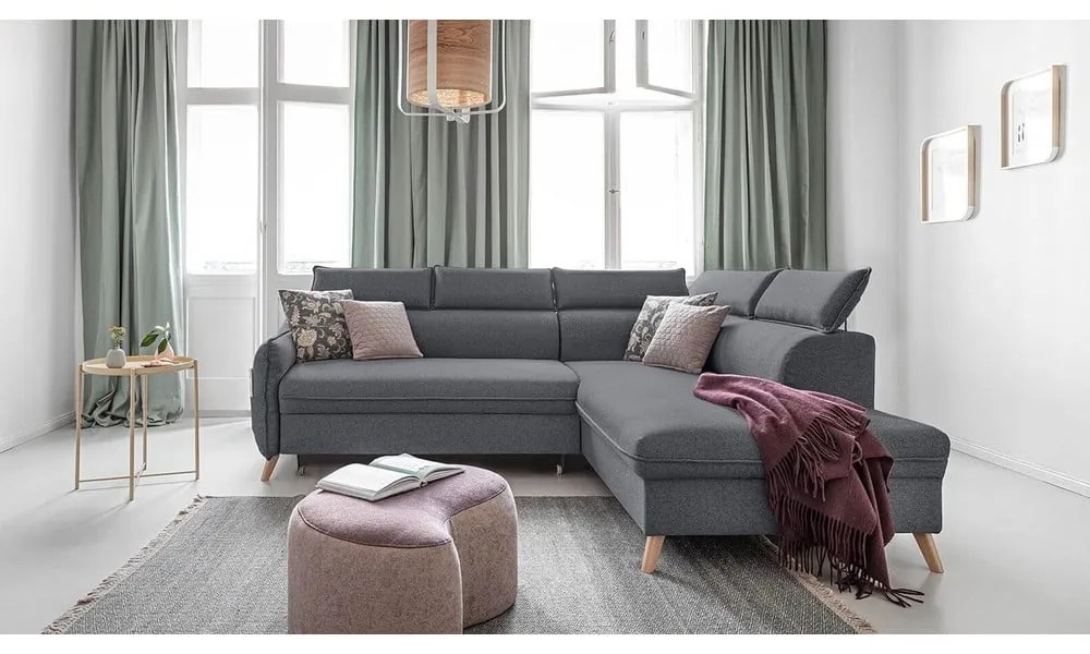 Тъмно сив ъглов разтегателен диван десен ъгъл Sweet Harmony - Miuform