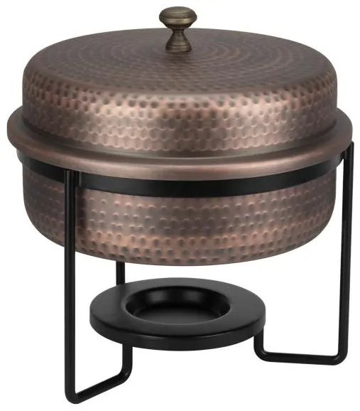 Horecano - Бен Мари кръг с релеф и медно покритие с черна стойка Ø33.5cm 5L ANTIQUE-RUSTIC-(SG-86464(B)