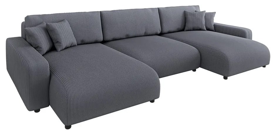 Тъмносив ъглов диван с място за съхранение от рипсено кадифе Sara – Ropez