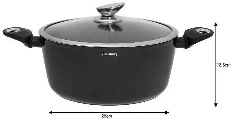 Комплект тенджери и тигани Klausberg KB 7322, 15 части, Термодъно, Отвор за изливане, Индукция, Черен