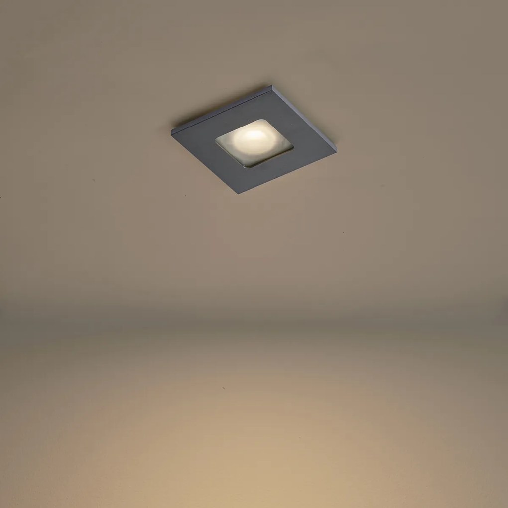 Комплект от 6 модерни вградени спота Gunmetal Square IP44 - Qure