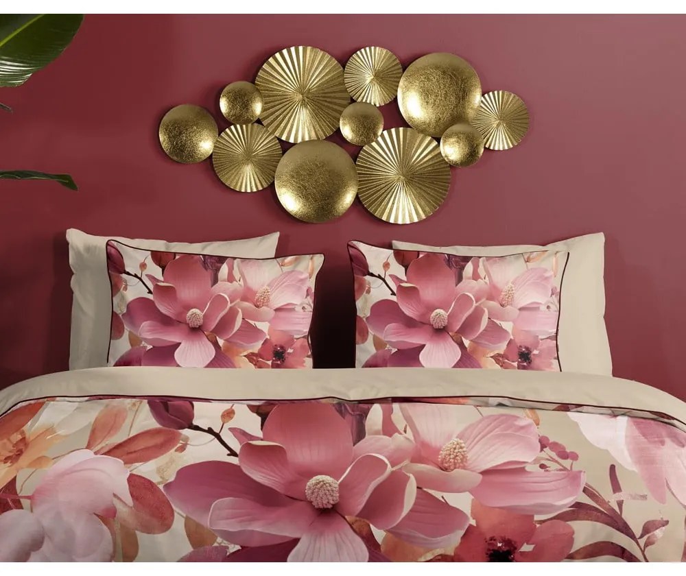 Розово-бежово единично удължено спално бельо от памучен сатен 140x220 cm Chaja – Descanso