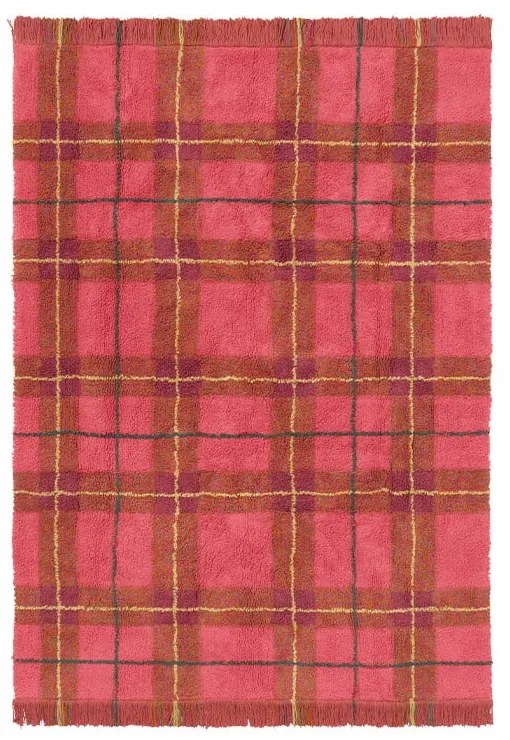 Ръчно изработен червен памучен килим подходящ за пране 140x190 cm Tartan Vintage Red – Lorena Canals