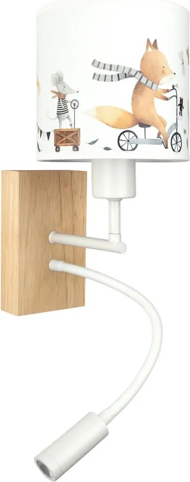 Brilagi - LED Flex. лампа BOBO WOOD 1xE27/25W/230V + LED/3W дъб/бяла/с мотиви на животни
