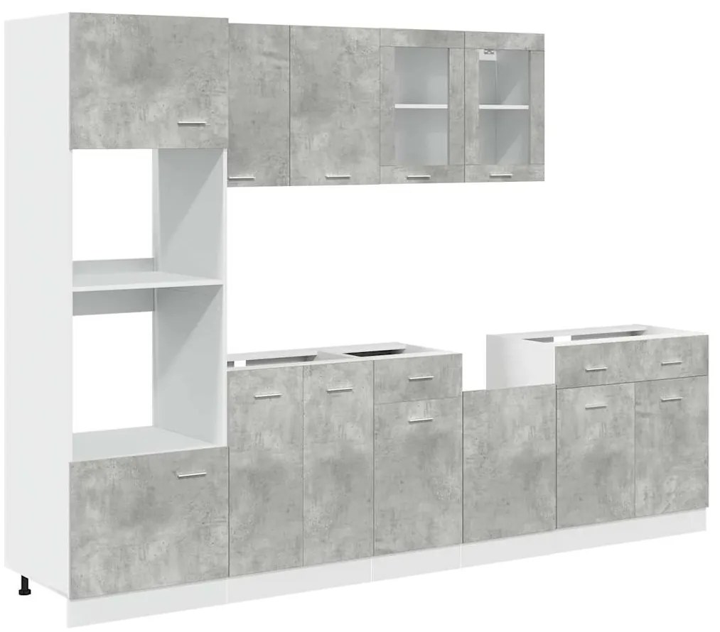 3324856 vidaXL Комплект кухненски шкафове, 7 части, "Lyon", бетонно сив, инженерно дърво