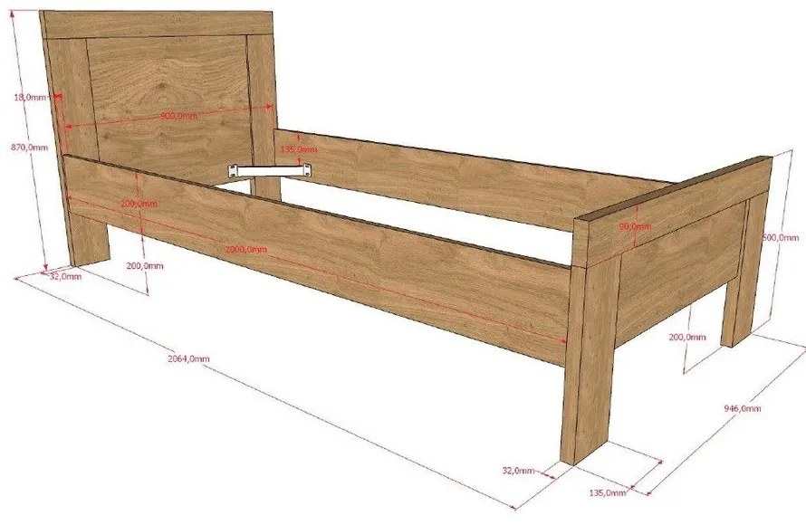 Детско легло без ламелно дъно в естествен цвят 90x200 cm Sam – Vipack