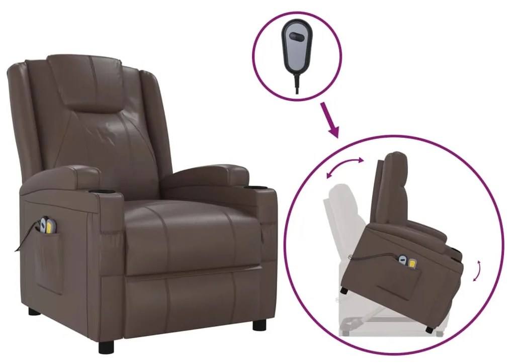 3100331 vidaXL Изправящ масажен стол, кафяв, изкуствена кожа