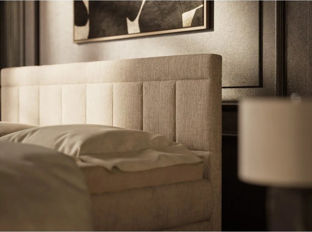 Бежово боксспринг легло 180x200 cm с място за съхранение Caya – Maison de Rêve