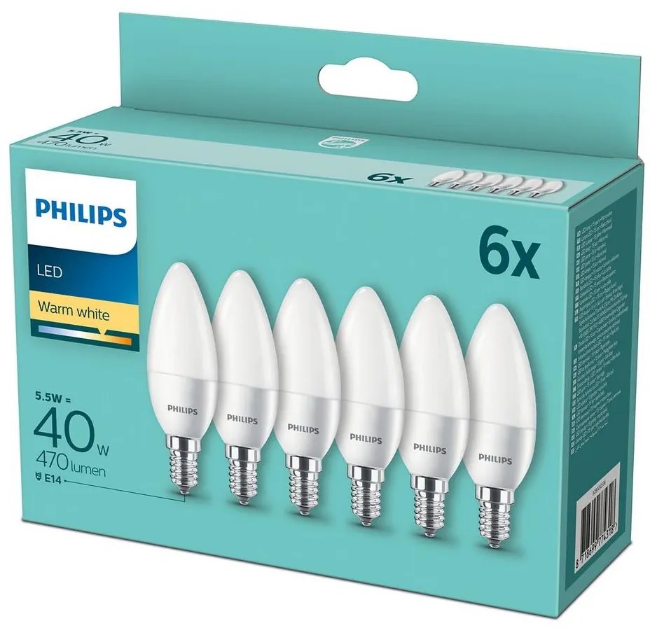 КОМПЛЕКТ 6x LED Крушка Philips E14/5,5W/230V 2700K