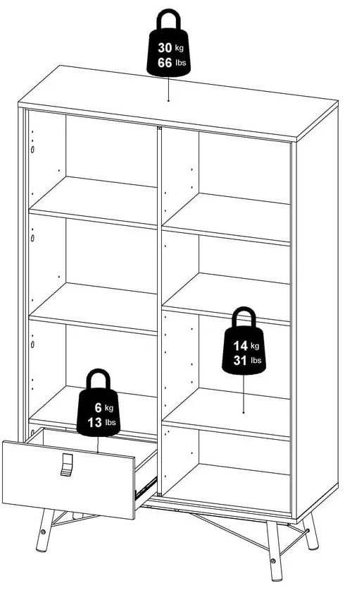 Витрина от дъбов декор в естествен цвят 102x162x40 cm Ry – Tvilum