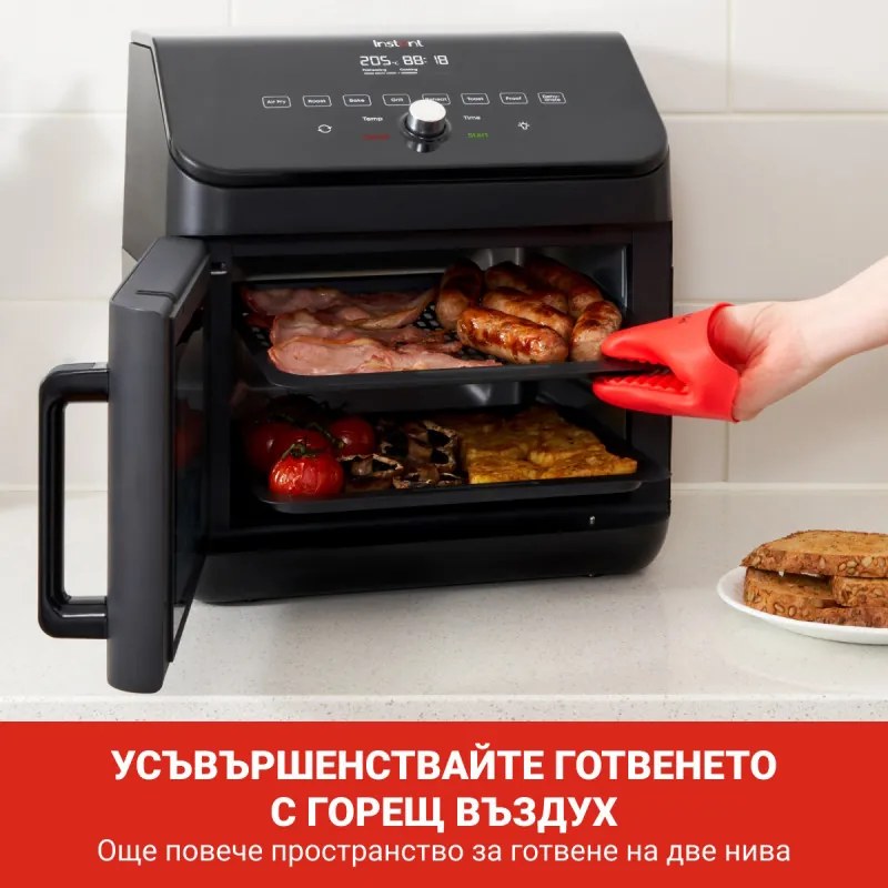 Фритюрник-фурна с горещ въздух Instant Pot Vortex Plus Oven 140410101, 1700W, 13 л, 8 програми, До 205C, EvenCrisp, Черен