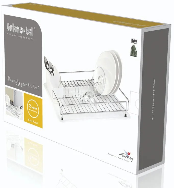 СУШИЛНИК ЗА СЪДОВЕ TEKNO TEL KB-006W , 1 ниво , бяло с черна тавичка