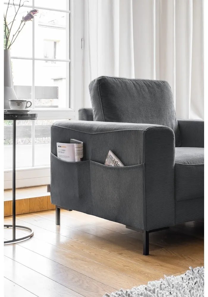 Тъмносиво кресло от рипсено кадифе Lofty Lilly – Miuform