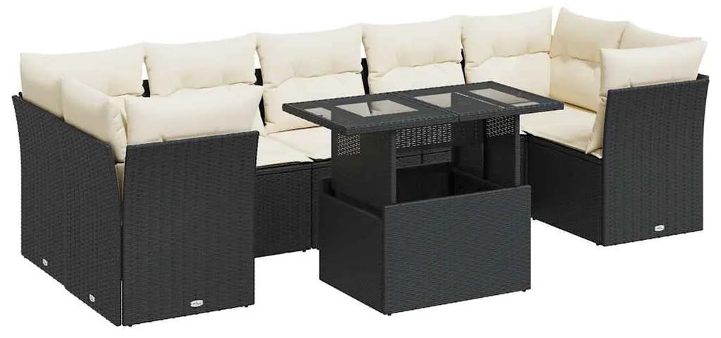 3326117 vidaXL Градински комплект диван с възглавници 8 части черен полиратан