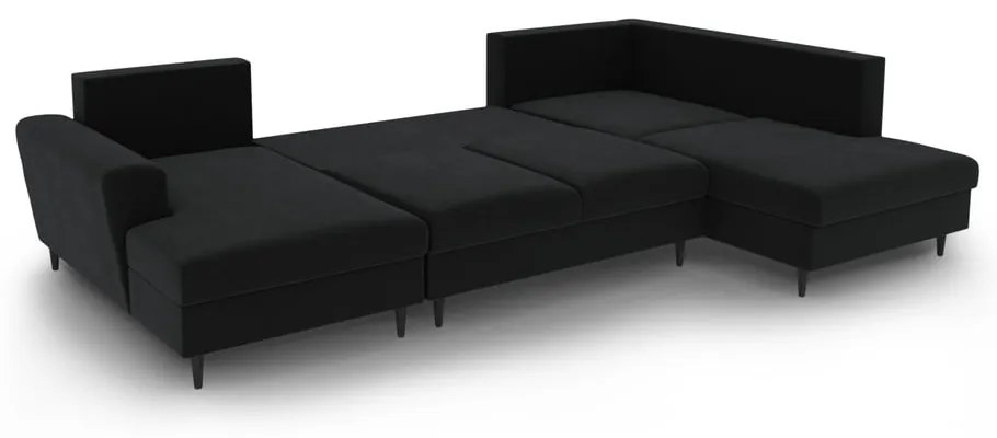 Черен кадифен разтегателен ъглов диван с място за съхранение (десен ъгъл/U форма) Kyoto – Cosmopolitan Design