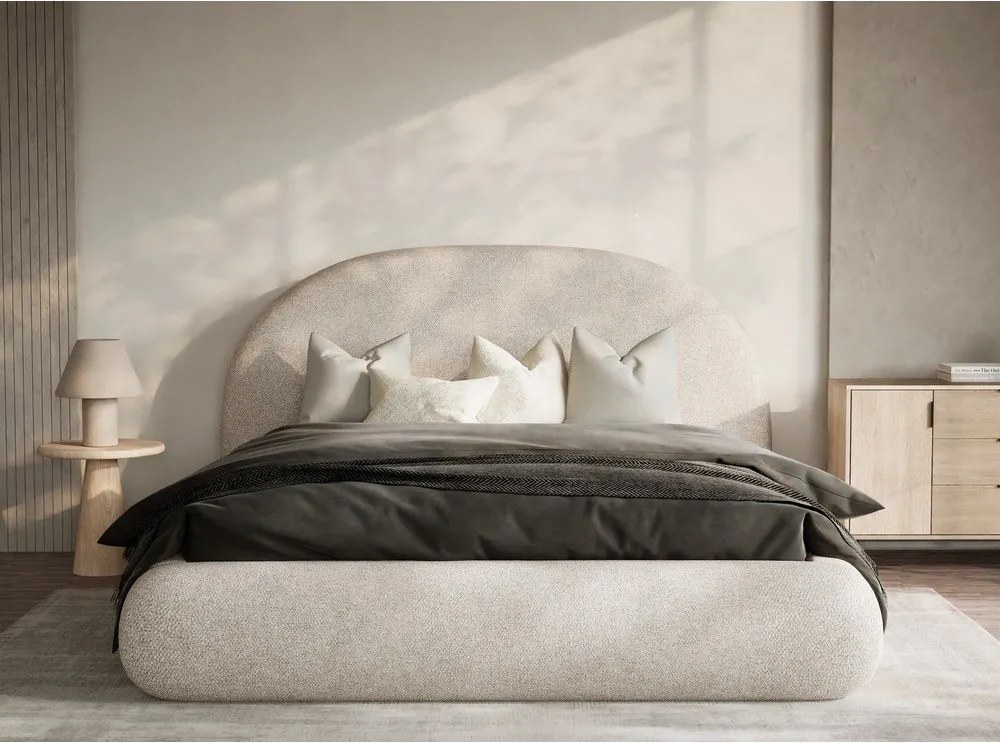 Кремаво двойно легло 180x200 cm тапицирано с място за съхранение с включена подматрачна рамка Maumere – Maison de Rêve