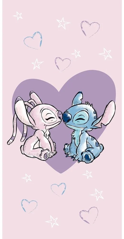 Розова памучна детска кърпа 70x140 cm Lilo and Stitch "Love" – Jerry Fabrics