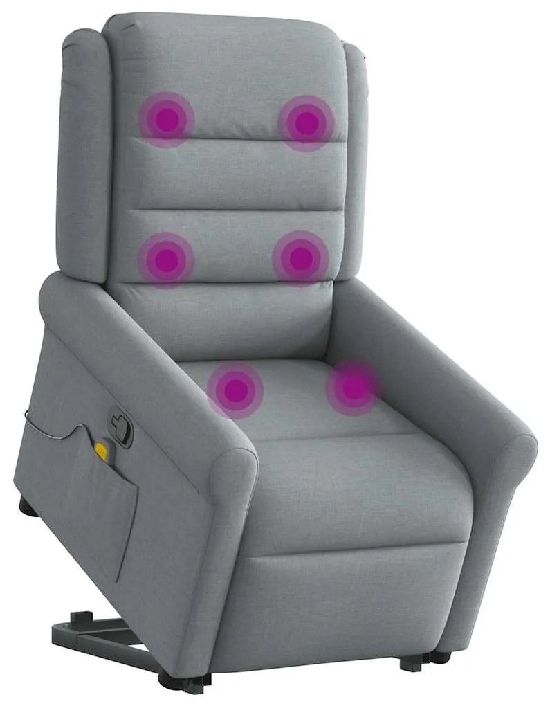 3303324 vidaXL Изправящ масажен реклайнер стол, светлосив, текстил