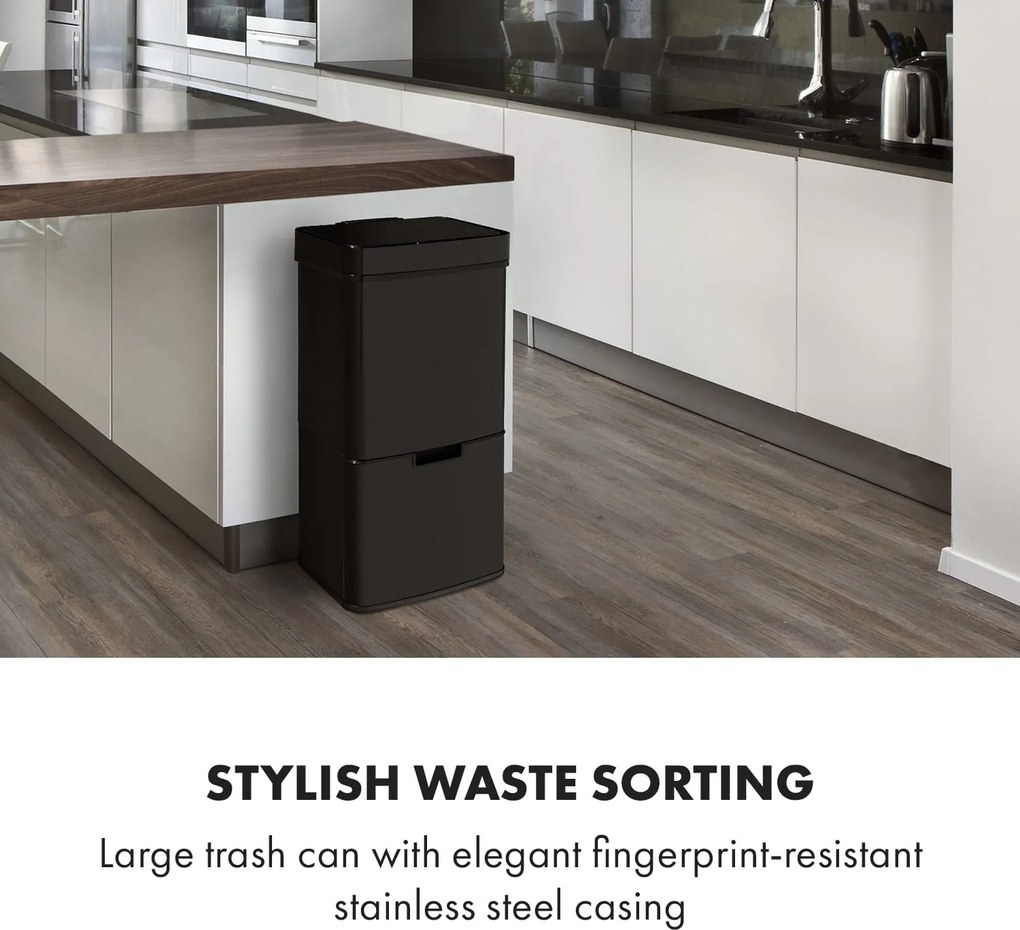Klarstein Touchless Black Stainless Steel, кошче за отпадъци, сензор, 72 l, черен