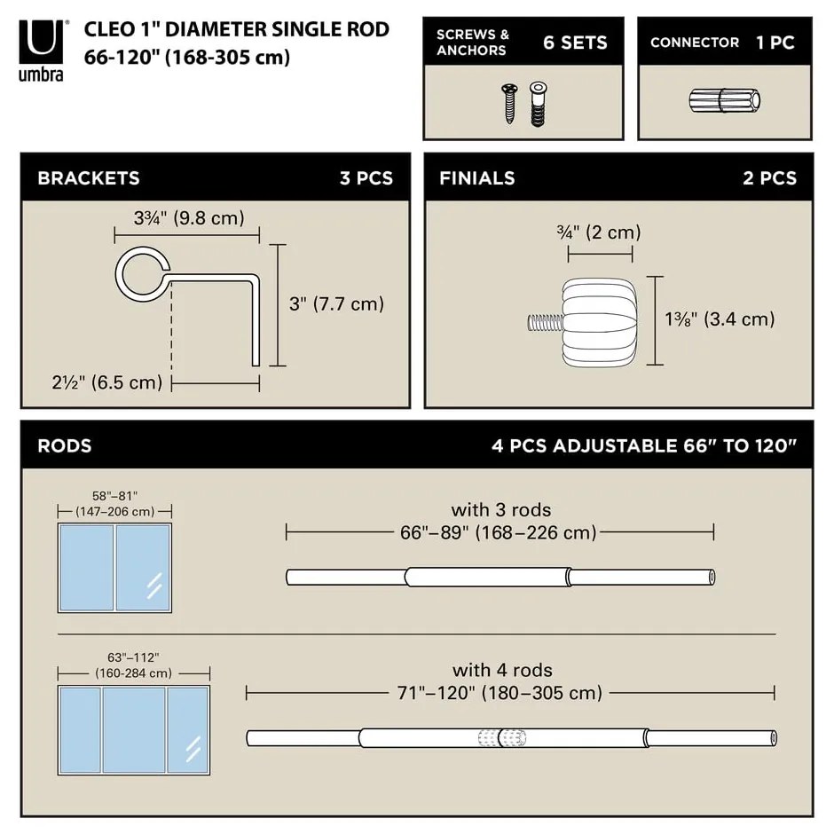 Матово черен стоманен разширяем прът за завеси 168 - 305 cm Cleo – Umbra