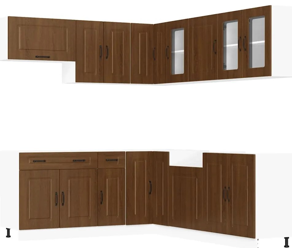 3314918 vidaXL Комплект кухненски шкафове, 11 части, "Kalmar", кафяв дъб, инженерна дървесина