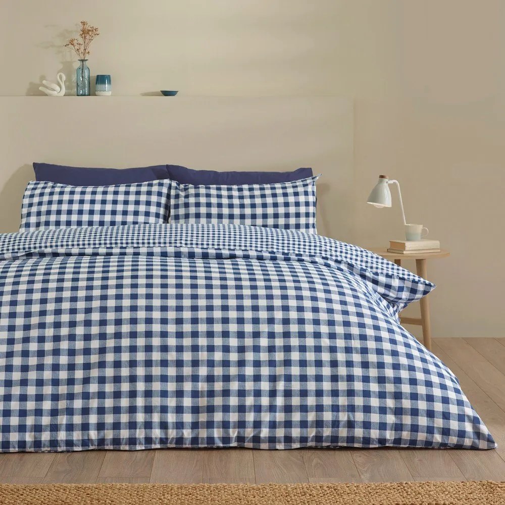 Тъмносиньо двойно /удължено 3 части спално бельо 230x220 cm Bamford Gingham Check – Catherine Lansfield