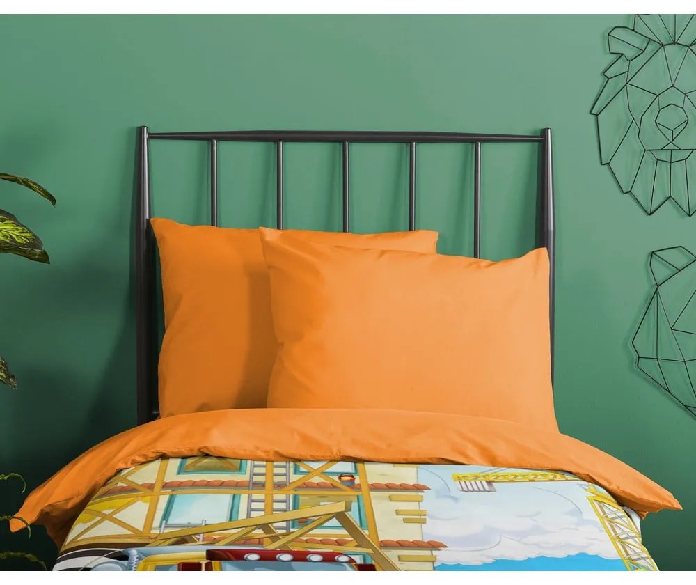 Оранжево единично памучно детско спално бельо 140x200 cm Building – Good Morning