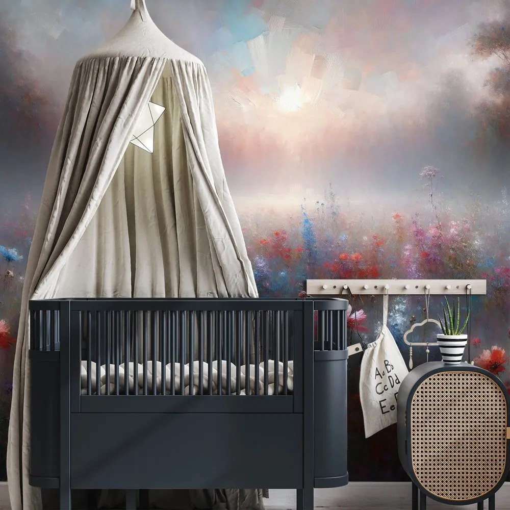 Тапет – Нежни цветя в мъглива мъгла