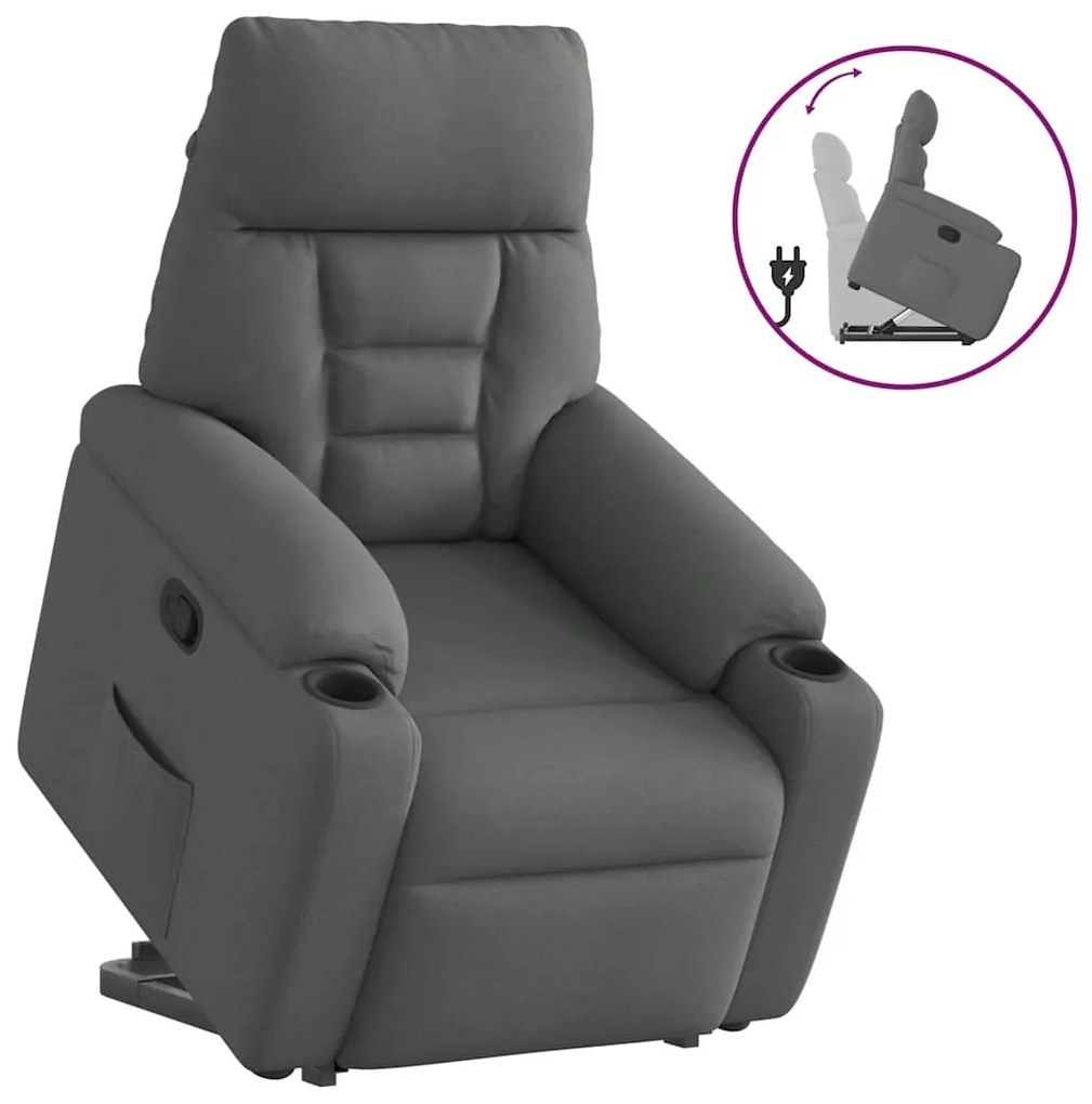 3303033 vidaXL Изправящ реклайнер стол, тъмносив, текстил