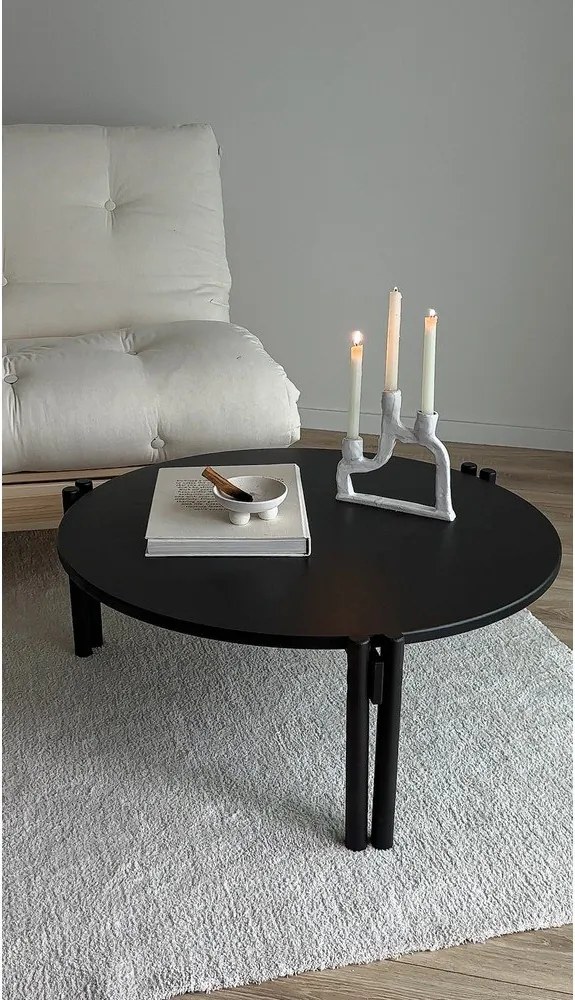 Черна кръгла масичка за кафе от масивен бор ø 80 cm Sticks – Karup Design