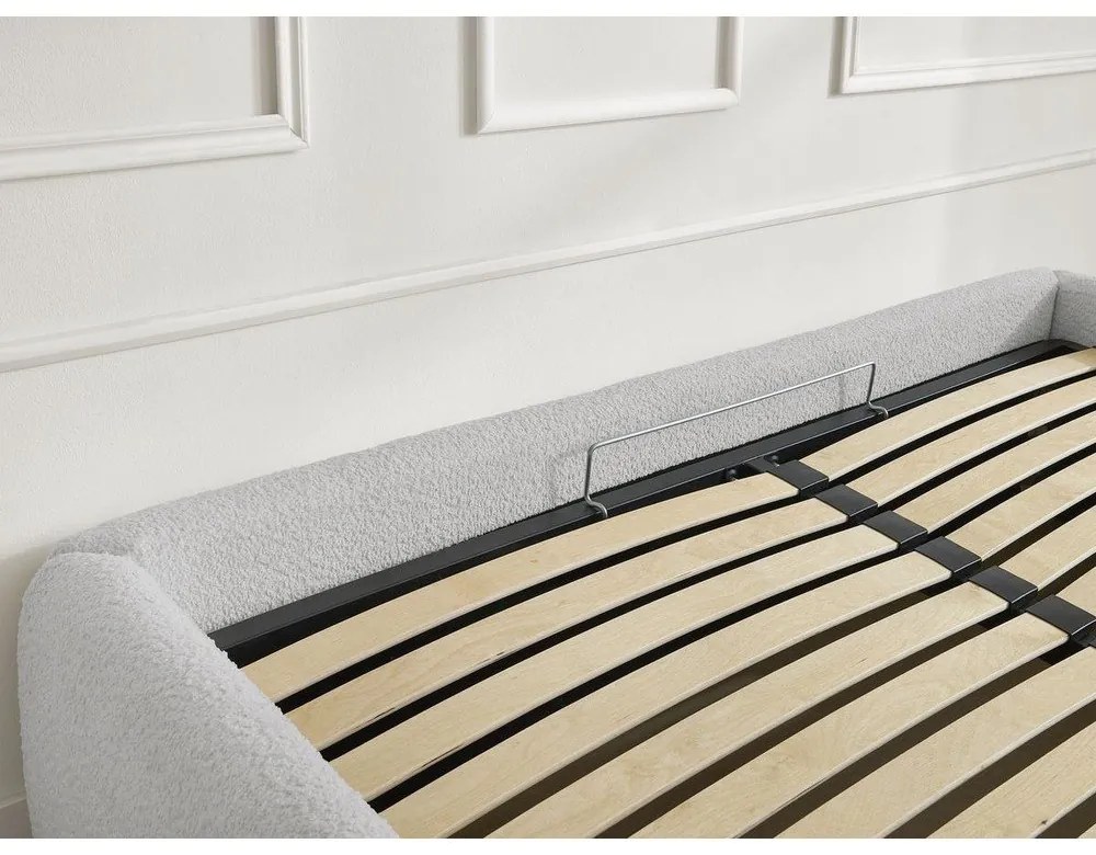 Светлосиво тапицирано двойно легло без табла с място за съхранение и включена подматрачна рамка 160x200 cm Inera – Bobochic Paris