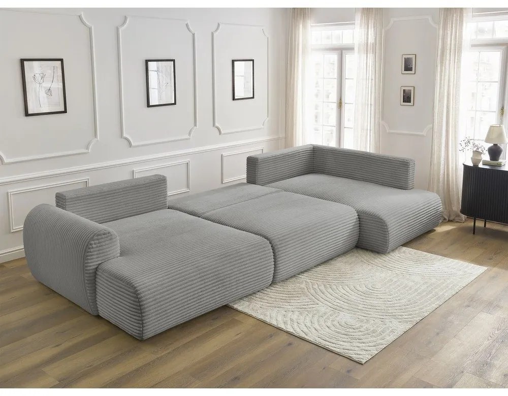 Тъмносив сгъваем/с място за съхранение ъглов диван от рипсено кадифе (десен ъгъл/U форма) Lucien – Bobochic Paris