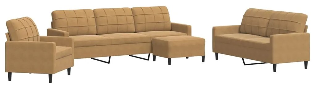 3278448 vidaXL Комплект дивани от 4 части с възглавници, кафяв, кадифе