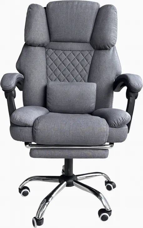 Ергономичен офис стол с подложка за крака и масаж - сив плат