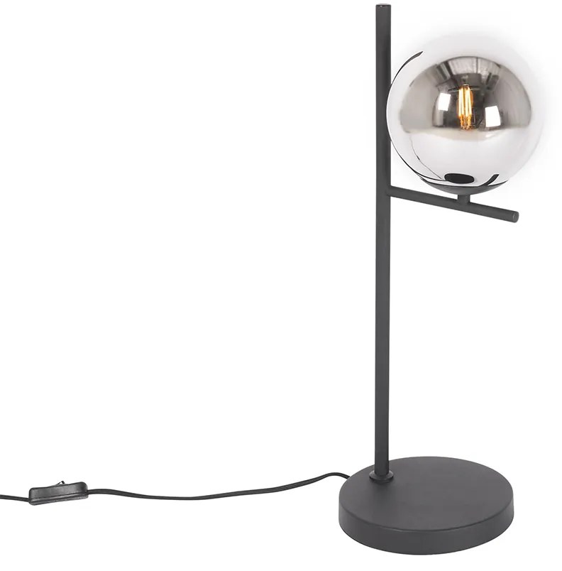 Арт Деко настолна лампа черна и опушено стъкло - Flore