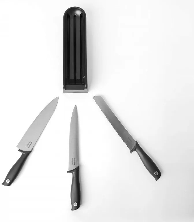 Комплект 3 бр ножове Brabantia Tasty+ 1001176, Закалена стомана, Устойчиви на надраскване и корозия, Тъмносив