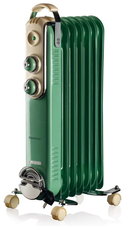 Маслен радиатор Ariete VINTAGE 0837/14, 1500W, 7 ребра, 15 м2, 3 степени, Въртящи се на 360 колелца, Дръжка, Зелен