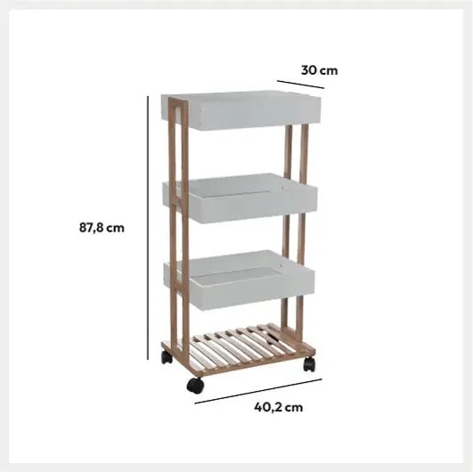 Етажерка на колела 5five Natureo, 4 нива - Бял