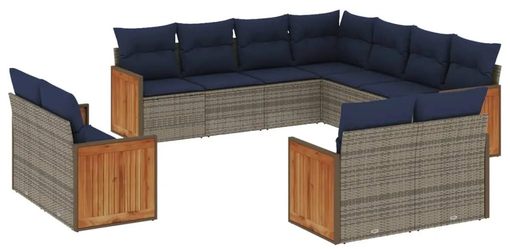 3260584 vidaXL Градински комплект диван с възглавници 11 части сив полиратан