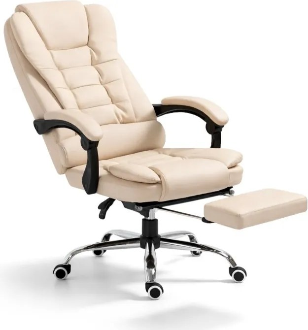 Офис стол BOSS с подложка за крака - кремава екокожа