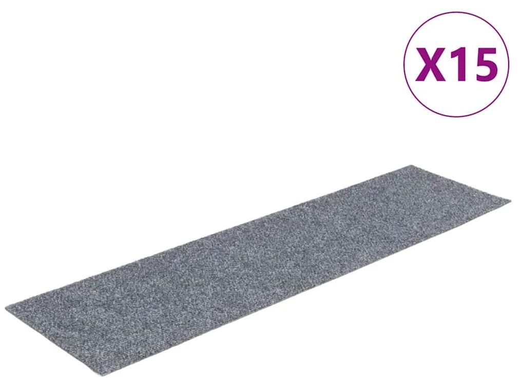 326927 vidaXL Изтривалки за стълби, самозалепващи се, 15 бр., 76x20 см, светлосиви, правоъгълни