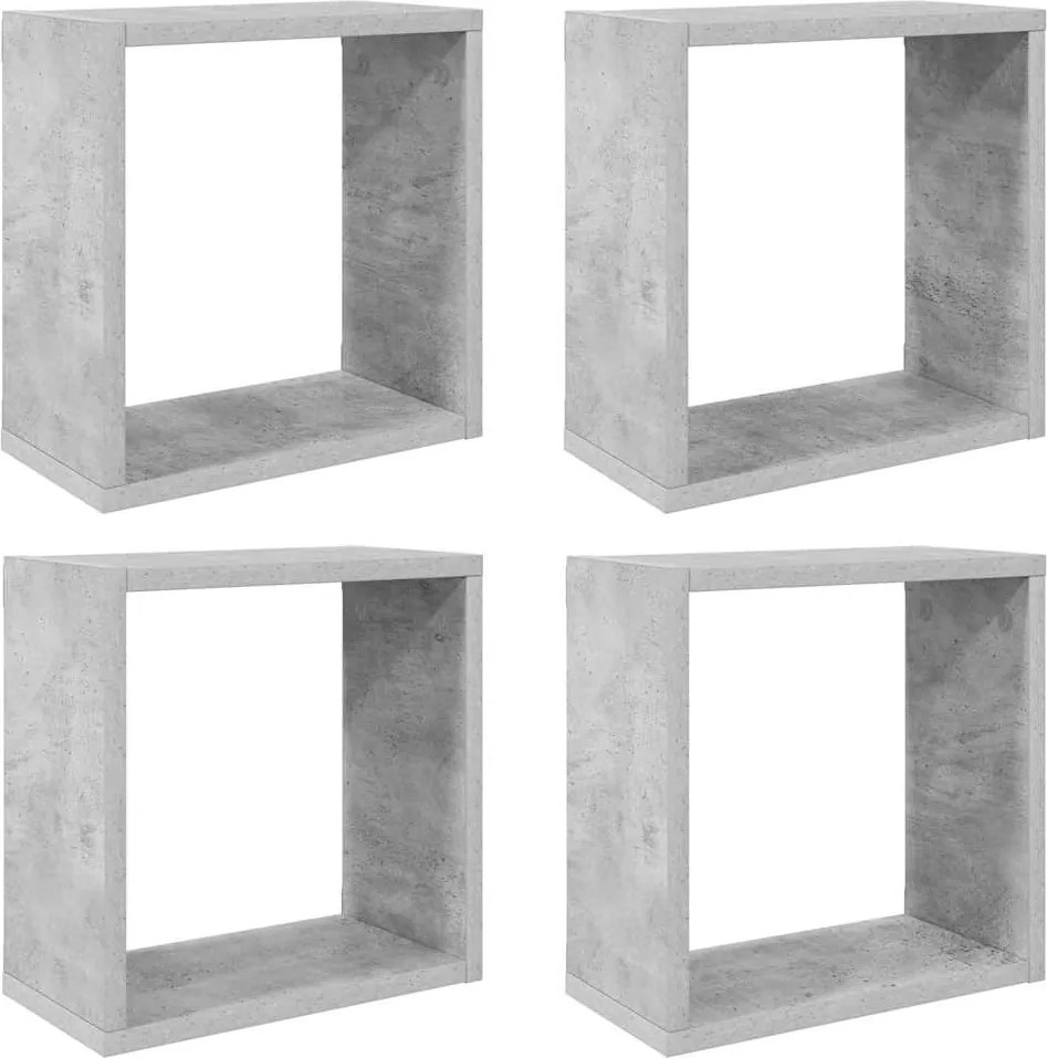 807011 vidaXL Стенни кубични рафтове, 4 бр, бетонно сиви, 30x15x30 см