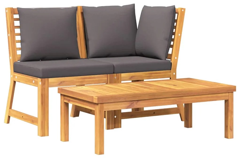 311835 vidaXL Лаундж комплект с тъмносиви възглавници 3 части акация масив